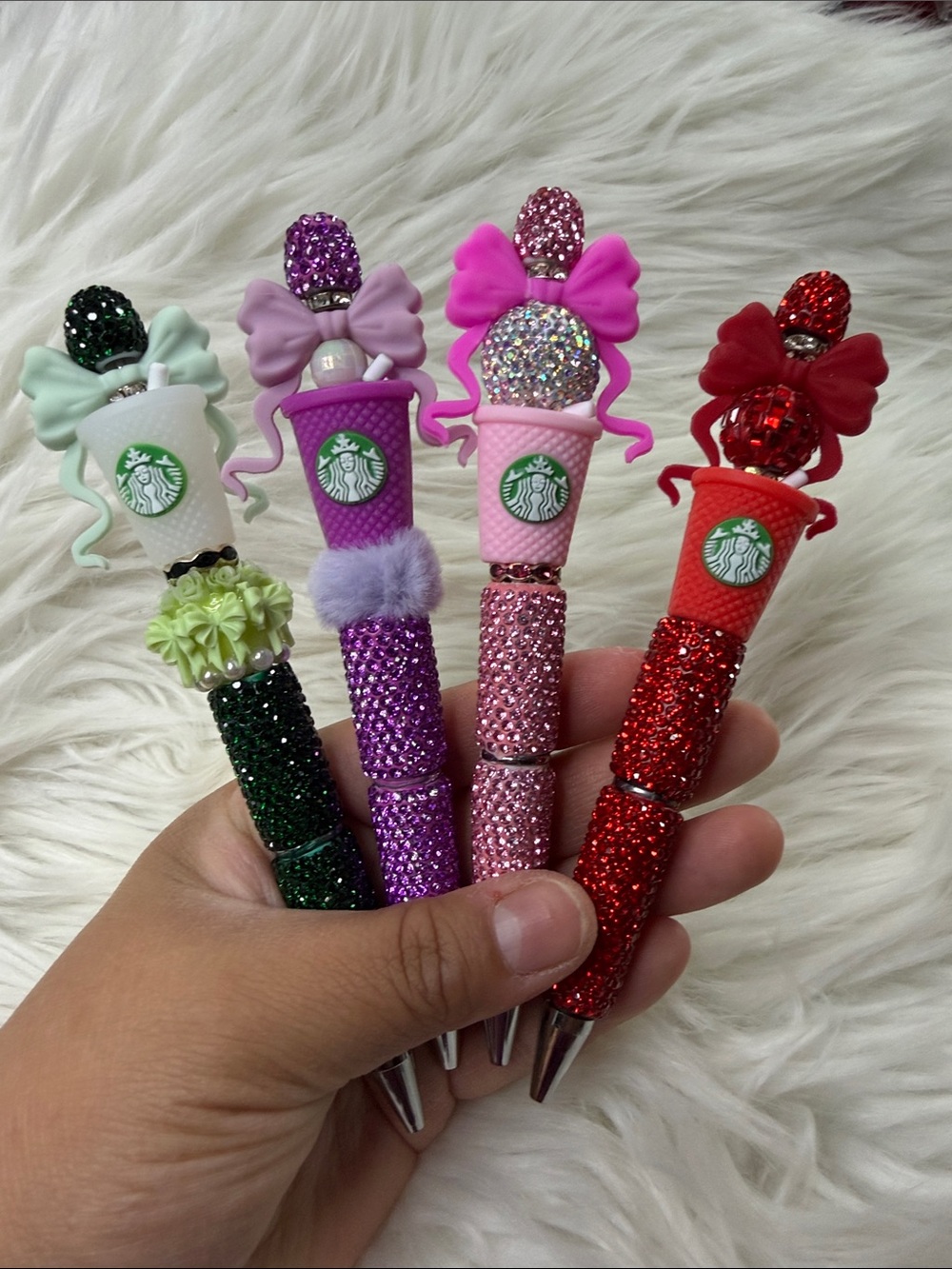 Starbucks Glittered Bling Pen Set in Green, Purple, Pink, and Red